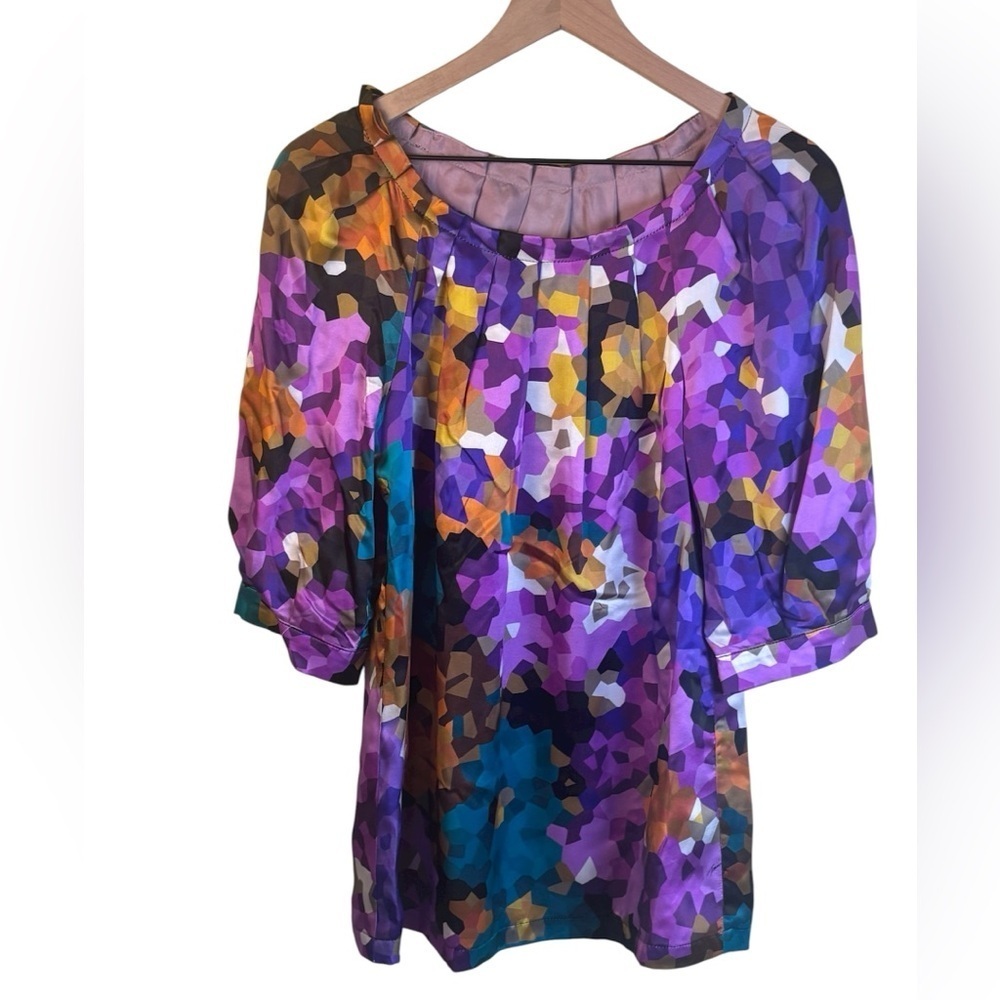 Trina Turk Los Angeles Colorful Abstract Blouse 100% Silk Size Medium